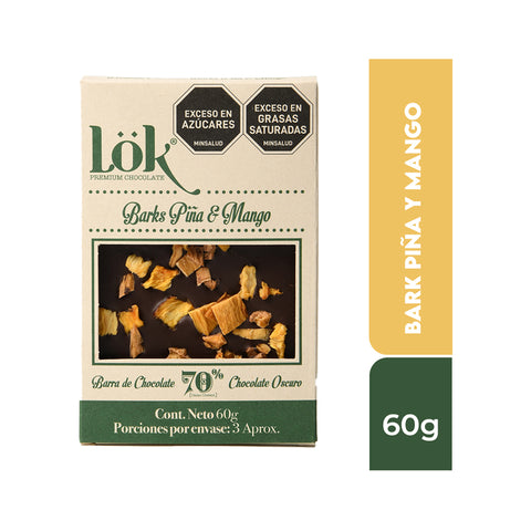 Bark de chocolate 70% con Piña y Mango 60g