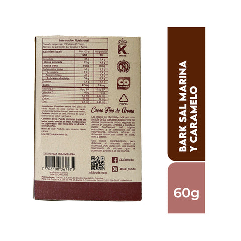 Bark de chocolate 70% Sal Marina y Caramelo 60g