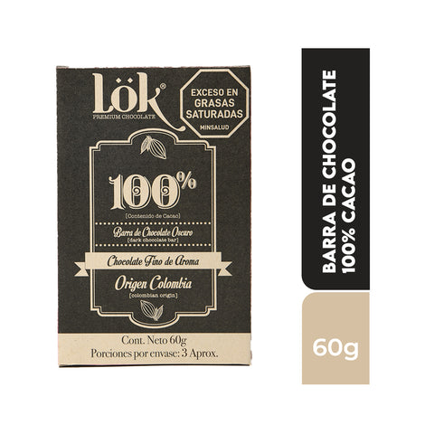 Barra de chocolate 100% cacao 60g