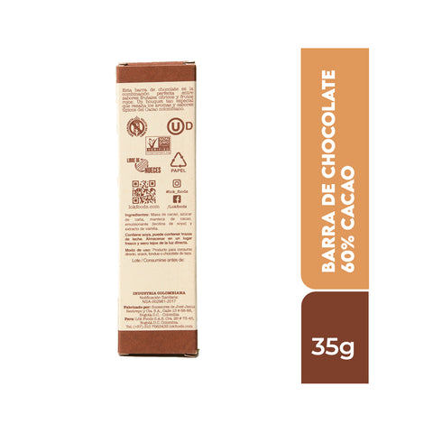 Barra de chocolate 60% cacao 35g