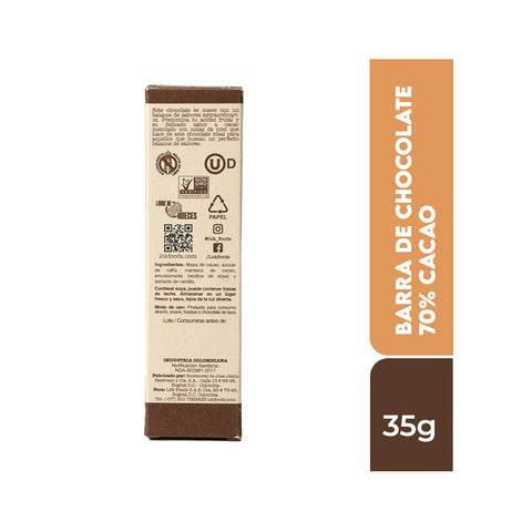 Barra de chocolate 70% cacao 35g