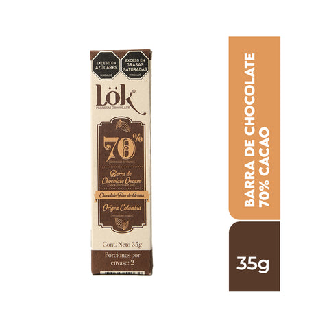 Barra de chocolate 70% cacao 35g
