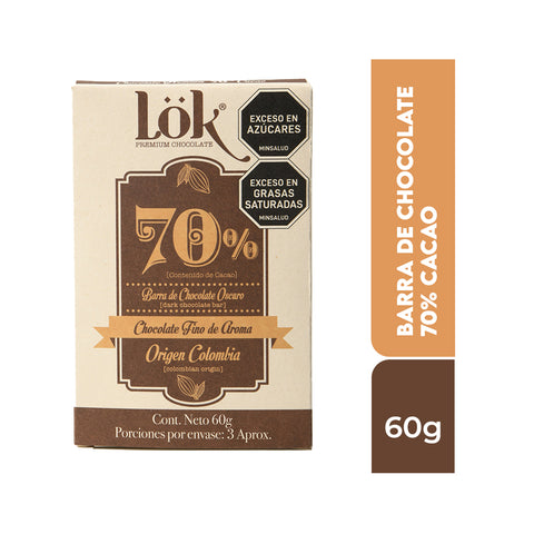 Barra de chocolate 70% cacao 60g