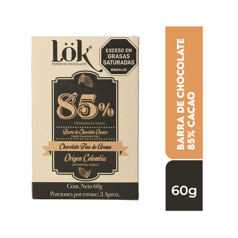 Barra de chocolate 85% cacao 60g