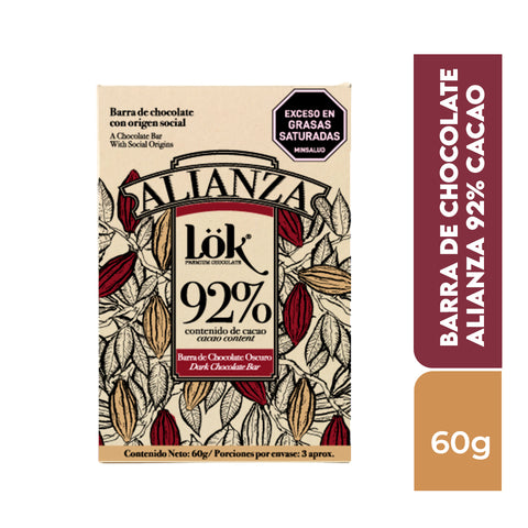 Barra de chocolate Alianza 92% cacao 60g