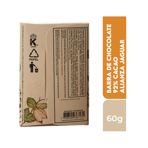 Barra de chocolate Alianza 92% cacao 60g