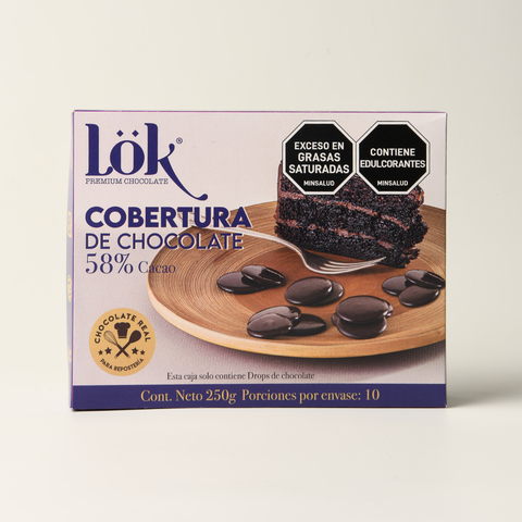 Cobertura de chocolate 58% cacao sin azúcar 250g