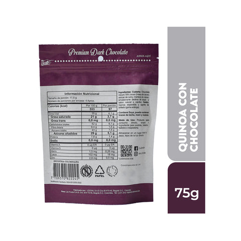 Quinoa cubierta con Chocolate 70% 75g